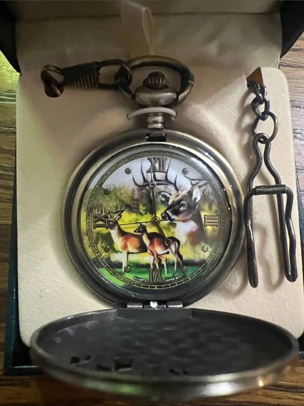 Deer Motif Pocket Watch — Antique Bronze Finish